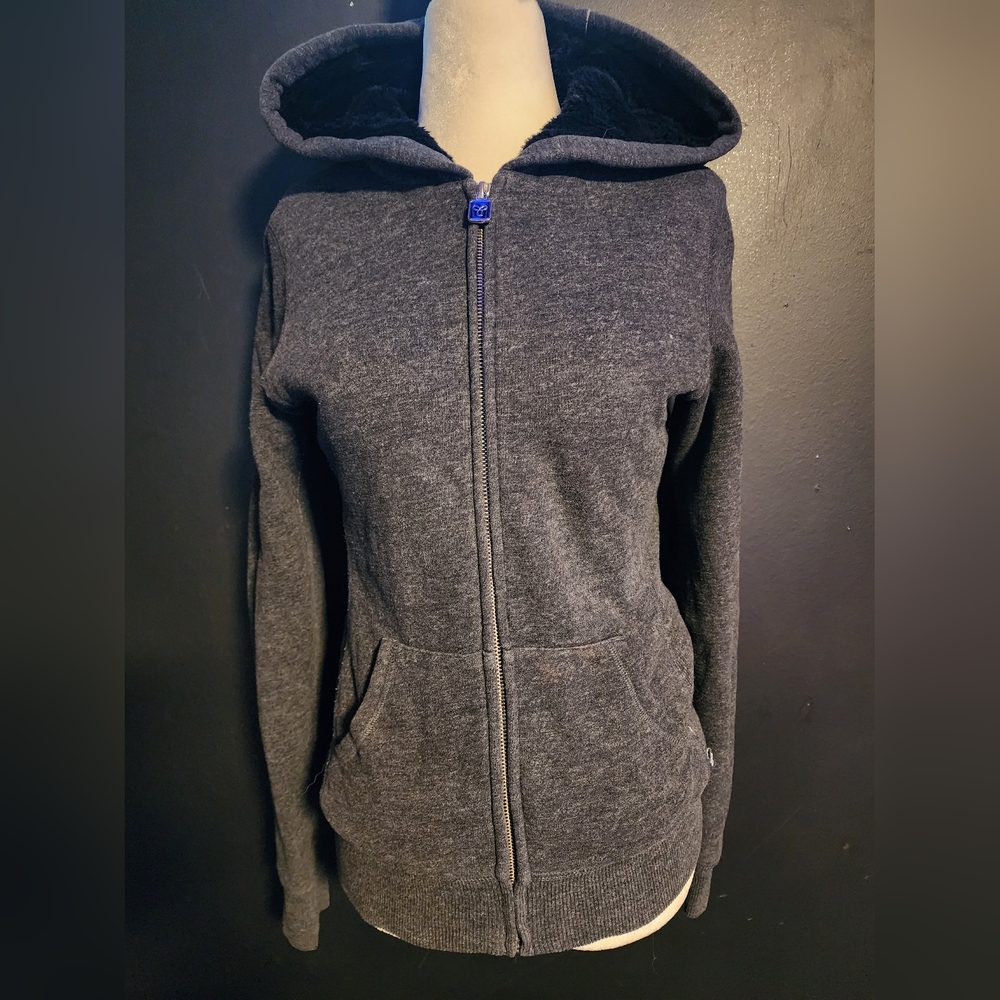 TNA zip up sweater grey small fuzzy inside